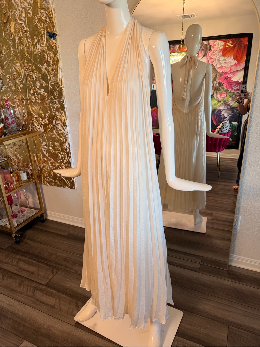 Lucy Paris Ivy Pleated Halter Dress in Soft Cream